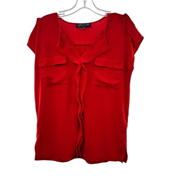 Jones New York Womens Short Sleeve Ruffle Top Red Size Small - Picture 1 of 9